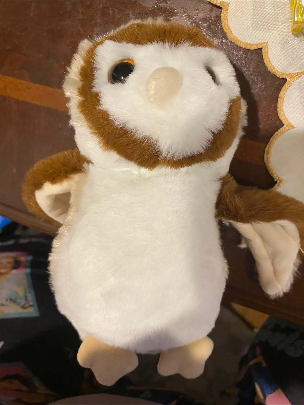 Plush Owl Small Pet Toy in White and Brown - Soft Comfort